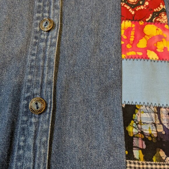 Handcrafted Embellished Denim Patchwork Shirt Upcycled Handmade - Picture 4 of 9